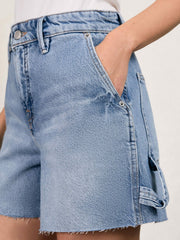 Women 90S Long 100% Cotton Shorts in Indigo Blue