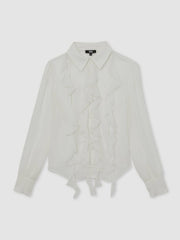 Women Paige Silk Georgette Ruffle Trim Shirt in White