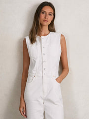 Women Paige Denim Straight Leg Jumpsuit in Ecru