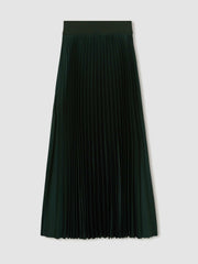 Women Pleated Midi Skirt in Dark Green