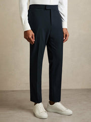 Men Slim-Fit Internal-Drawstring Trousers in Navy
