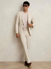 Men Slim-Fit Internal-Drawstring Trousers in Stone