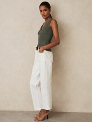 Women Craft-Stitch Rib-Knit Vest in Khaki Green