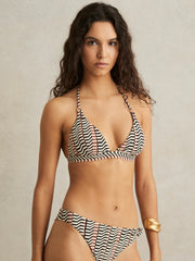 Women Triangle Halterneck Bikini Top in Black/Brown