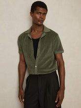 Men Cotton Blend Towelling Shirt in Green