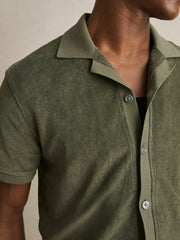 Men Cotton Blend Towelling Shirt in Green