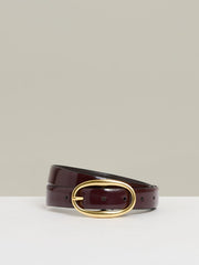 Women Patent Leather Oval Buckle Belt in Oxblood