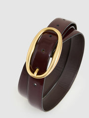 Women Patent Leather Oval Buckle Belt in Oxblood