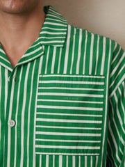 Men | Ché Poplin Stripe Pocket Shirt in Bright Green/White
