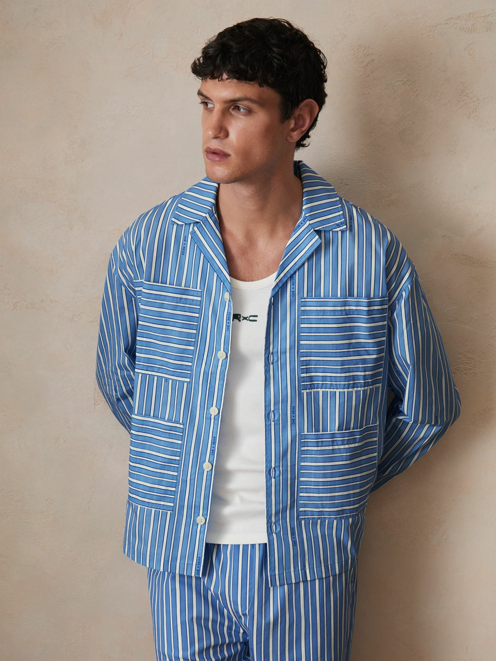 Men | Ché Poplin Stripe Pocket Shirt in Bright Blue/White