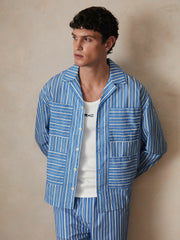 Men | Ché Poplin Stripe Pocket Shirt in Bright Blue/White