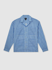 Men | Ché Poplin Stripe Pocket Shirt in Bright Blue/White