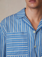 Men | Ché Poplin Stripe Pocket Shirt in Bright Blue/White