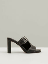 Women Leather Buckle Block-Heel Sandals in Black