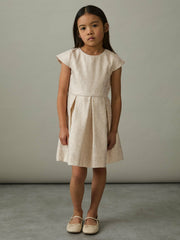 Children & Baby 13-14 yrs Brocade Cap-Sleeve Pleated Dress in Ivory