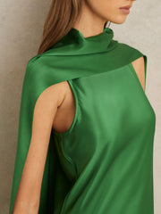 Women Petite Satin Cape Maxi Dress in Green