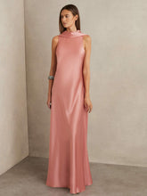 Women Petite Satin Cape Maxi Dress in Pink