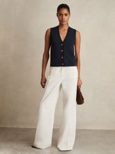 Women Knitted Button Through Vest in Navy