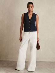 Women Knitted Button Through Vest in Navy