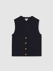 Women Knitted Button Through Vest in Navy