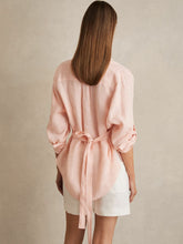 Women Linen Tie-Back Shirt in Pale Pink