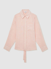 Women Linen Tie-Back Shirt in Pale Pink