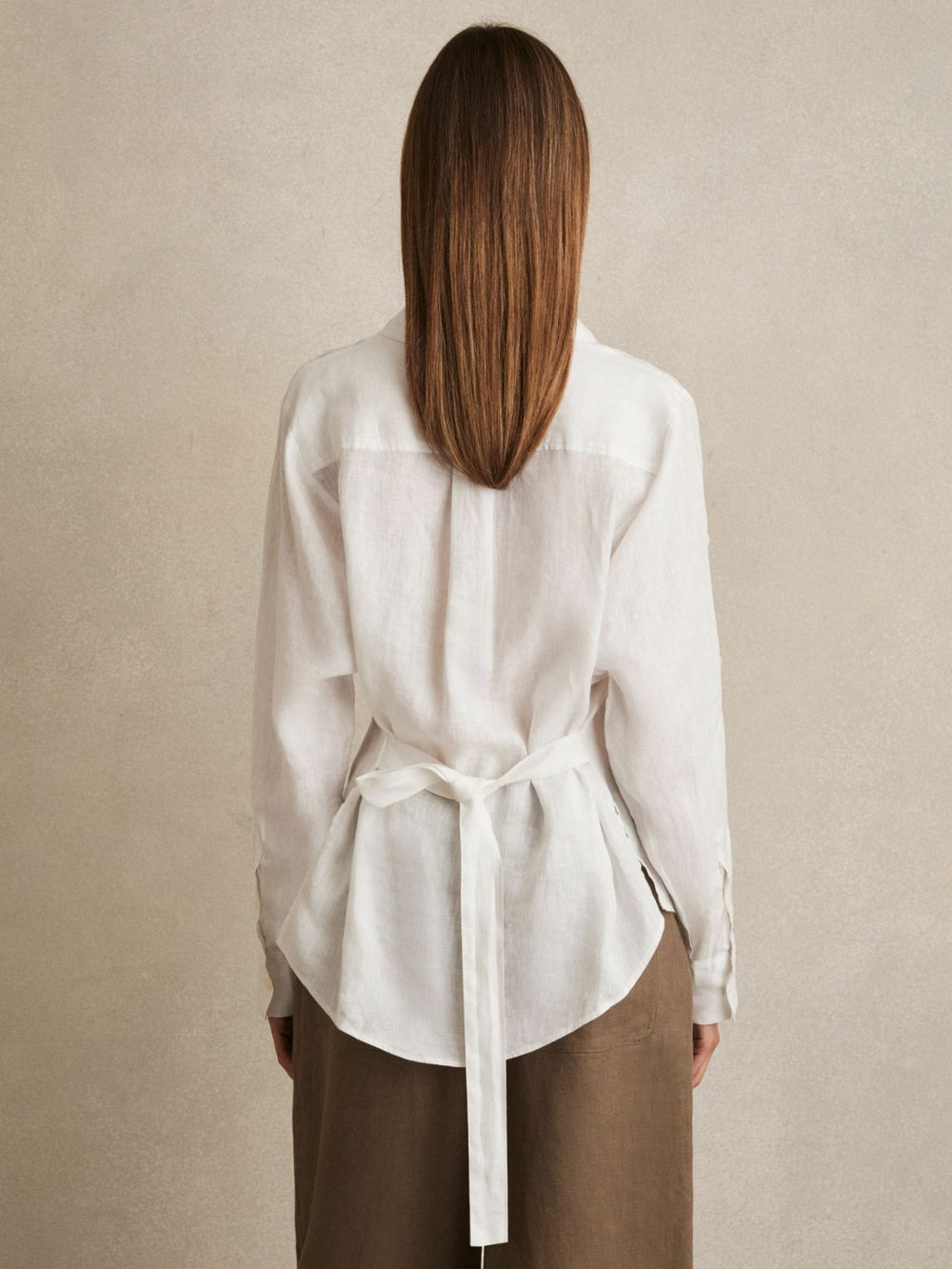 Women Linen Tie-Back Shirt in White