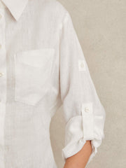 Women Linen Tie-Back Shirt in White