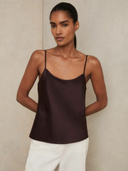 Women Silk Cami Top in Burgundy