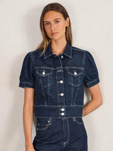 Women Paige Puff-Sleeve Short Denim Jacket in Emberlynn Blue