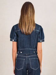 Women Paige Puff-Sleeve Short Denim Jacket in Emberlynn Blue