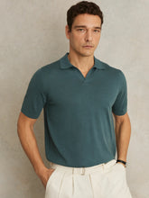 Men Merino Wool Open Collar Polo Shirt in Orion Blue