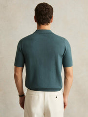 Men Merino Wool Open Collar Polo Shirt in Orion Blue