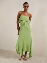 Women Ruffle-Detail Midi Dress in Green