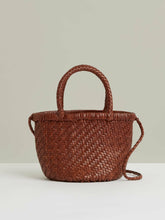 Women Leather Woven Mini Tote Bag in Tan