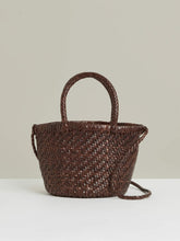 Women Leather Woven Mini Tote Bag in Chocolate