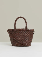 Women Leather Woven Mini Tote Bag in Chocolate