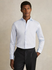 Men Slim Fit Slim-Fit Cotton Double-Cuff Shirt in Soft Blue