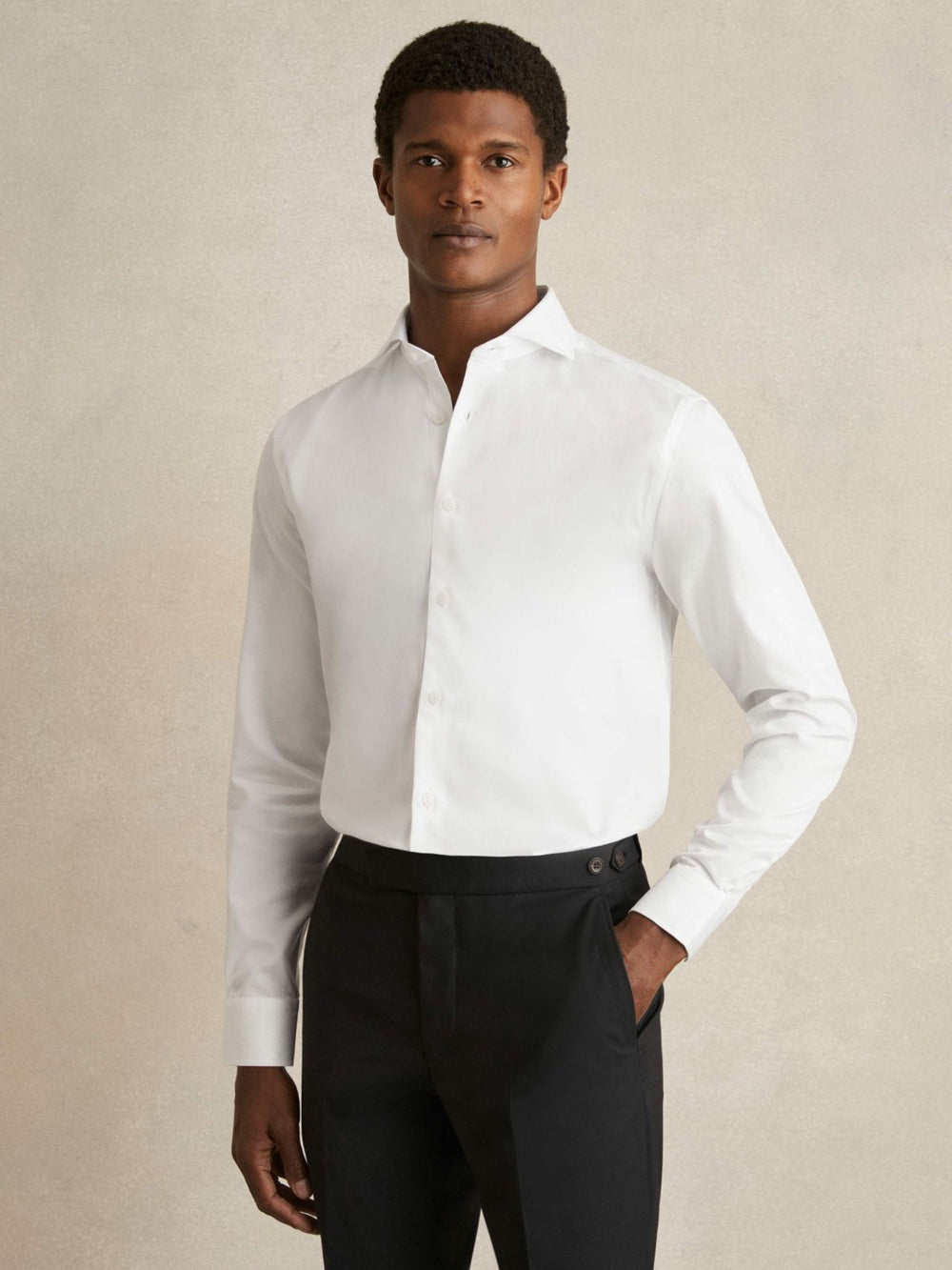 Men Regular Fit Slim-Fit Cotton Double-Cuff Shirt in White
