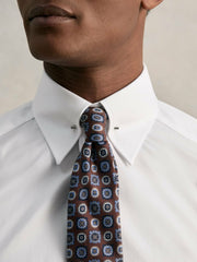 Men Slim Fit Cotton Pin Collar Shirt in White