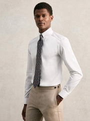 Men Slim Fit Cotton Pin Collar Shirt in White
