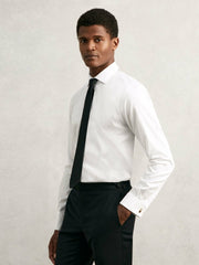 Men Regular Fit Slim-Fit Cotton-Sateen Shirt in White