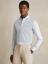 Men Slim Fit Cotton-Twill Two-Fold Shirt Slim-Fit in Soft Blue