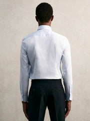 Men Slim Fit Cotton Pin Collar Shirt in Soft Blue