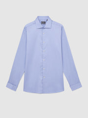 Men Regular Fit Slim-Fit Cotton-Sateen Shirt in Mid Blue