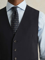 Men Wool-Blend Slim-Fit Waistcoat in Navy