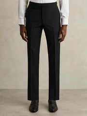 Men Slim-Fit Wool-Blend Suit Trousers in Black