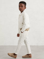 Children & Baby 13-14 yrs Cotton Pinstripe Trousers Regular-Fit in Off White/Taupe Brown