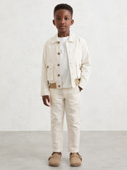 Children & Baby 13-14 yrs Cotton Pinstripe Harrington Jacket in Off White/Taupe Brown