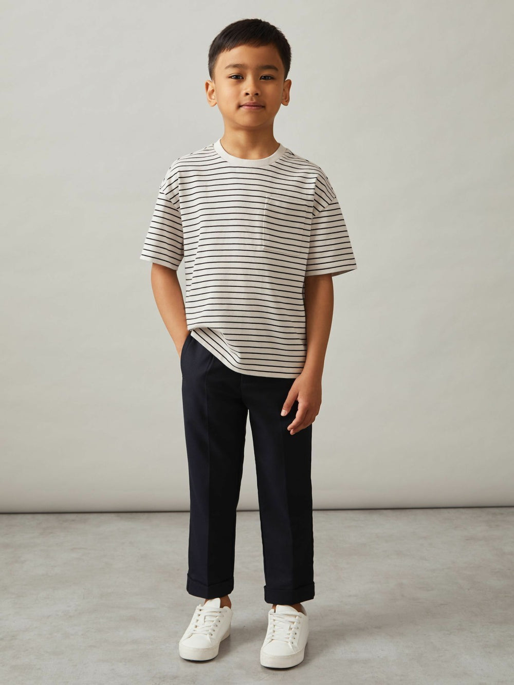 Children & Baby 9-13 yrs Cotton-Blend Stripe T-Shirt in White/Navy